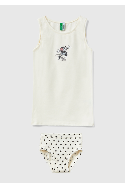 United Colors of Benetton Момичешки крем с принт на Мики Маус