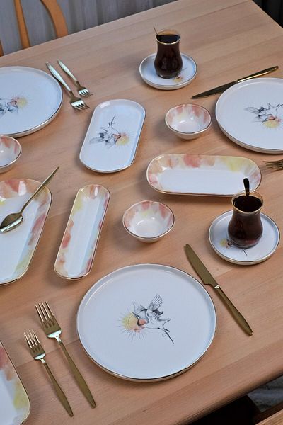 Glore Sunset Gold Gilded 41 Piece Ceramic Breakfast Set for 6 People