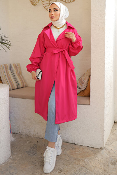 benguen 61533 Belted Trench Coat Fuchsia