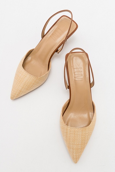 LuviShoes Béžová béžová slámově hnědá špičatá špička na krátkém podpatku dámské boty