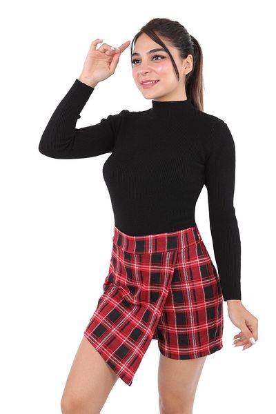 DİVİSTA Woman's Red Plaid Patterned Shorts Skirt