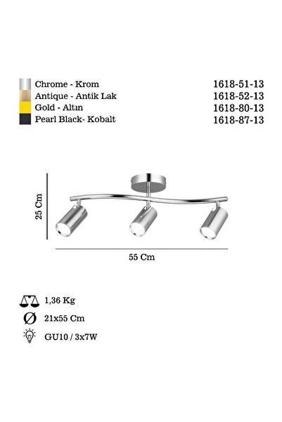LUCEA Lıpale 3 Lu Kobalt Plafonyer 3xgu10