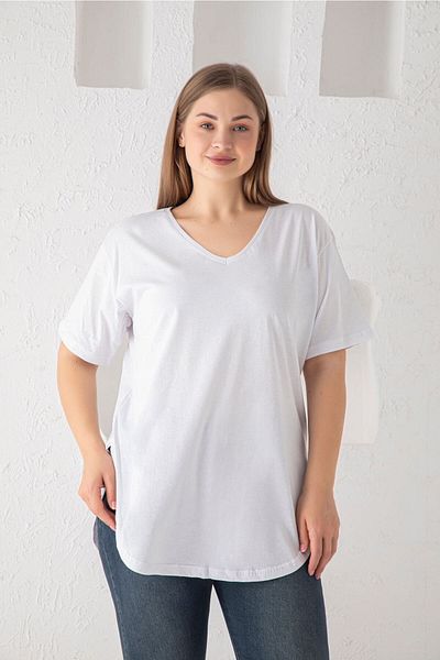 Trendbade Butik Γυναικείο T-shirt με λαιμόκοψη σε μεγάλο μέγεθος λευκό