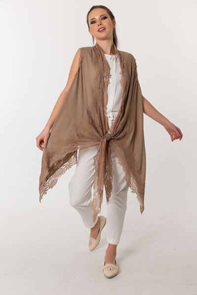 CASHMERE AND SİLK MAWLANA Πόντσο Δαντελένια Χάντρες