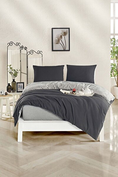 HOMENUP طقم غطاء لحاف فردي بلون سادة مقاس 120 × 200 مع ملاءات مرنة باللون الر...