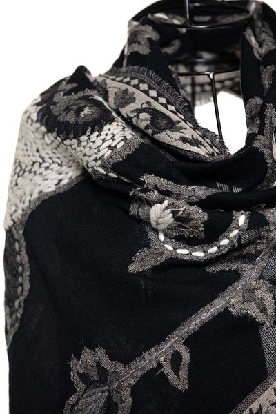 CASHMERE AND SİLK MAWLANA 100% Washed Wool Embroidered Shawl