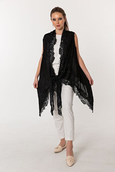 CASHMERE AND SİLK MAWLANA Πόντσο Δαντελένια Χάντρες