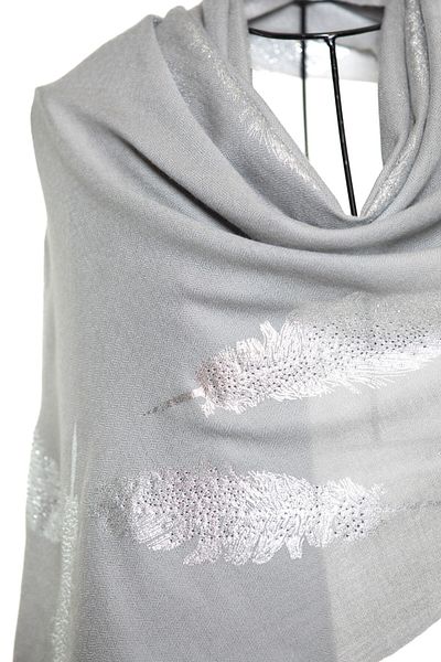 CASHMERE AND SİLK MAWLANA 85% cașmir 15% mătase - șal cu detaliu din piatră cu frunze