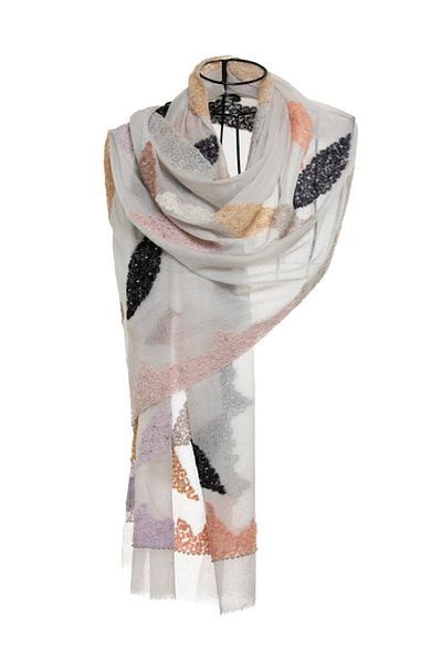 CASHMERE AND SİLK MAWLANA 100% Washed Wool Embroidered Shawl