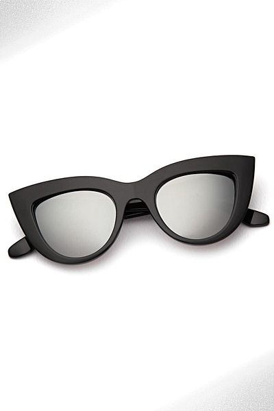 Angel Eyes UV400 Protected Black Frame Silver Mirrored Glass Cat Eyes Women's Snowboard/Ski Glasses