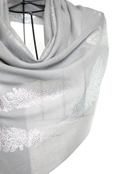 CASHMERE AND SİLK MAWLANA 85% Cashmere 15% Silk - Leafy Stone Detailed Shawl