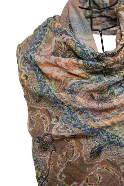 CASHMERE AND SİLK MAWLANA 100% Washed Wool Embroidered Shawl
