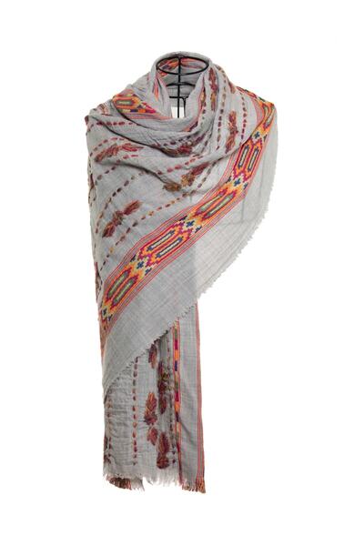 CASHMERE AND SİLK MAWLANA Κεντημένο σάλι από 100% πλυμένο μαλλί