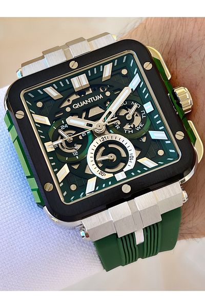 Quantum Functional 10 Atm Waterproof Silicone Cord Steel Case Men's Wristwatch
