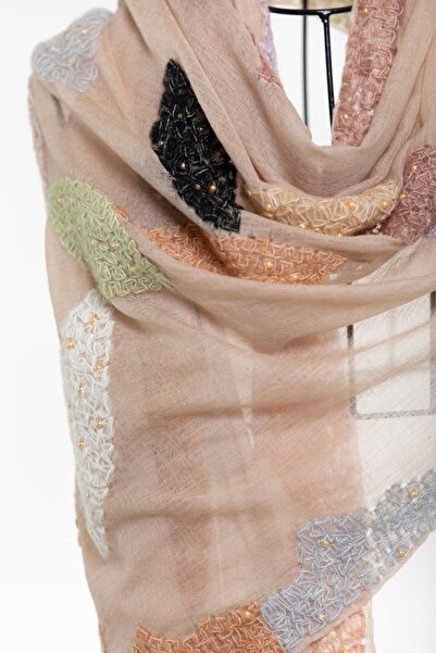 CASHMERE AND SİLK MAWLANA 100% Washed Wool Embroidered Shawl
