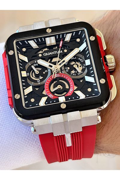 Quantum Functional 10 Atm Waterproof Silicone Cord Steel Case Men's Wristwatch