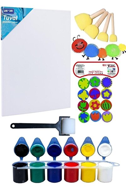 Arthobi Çocuklar Için Etkinlik Seti, Parmak Boyası, Ponpon Eva Baskı 25*35 Tuval Rulo Fırça (yıkanabilir)