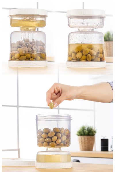 Meleni Home Set of 3 with Strainer Leakproof Olive Bowl Converter Use Pickle Storage Container 1.5 Lt Transparent