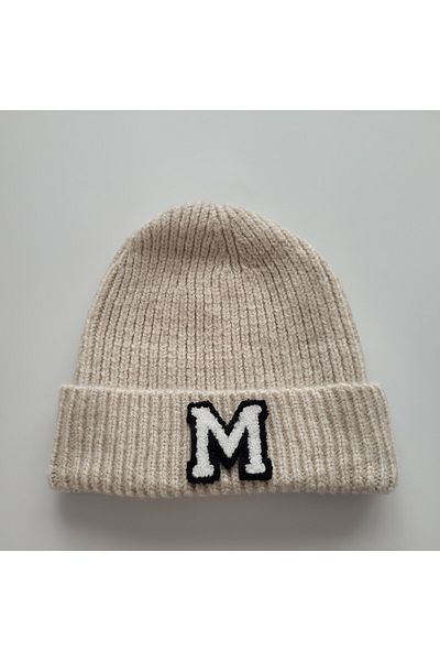 initialess Mohair Folded Wool Beret with Letter M