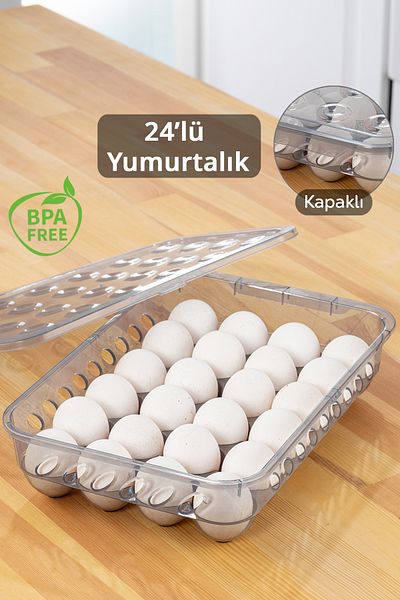 Meleni Home 24-Piece Egg Box with Lockable Lid in the Refrigerator - Egg Storage Container Anthracite