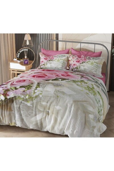 BEYZADE HOME مجموعة بيكيه معطرة ثلاثية الأبعاد مكونة من 7 قطع وردية مع لؤلؤ