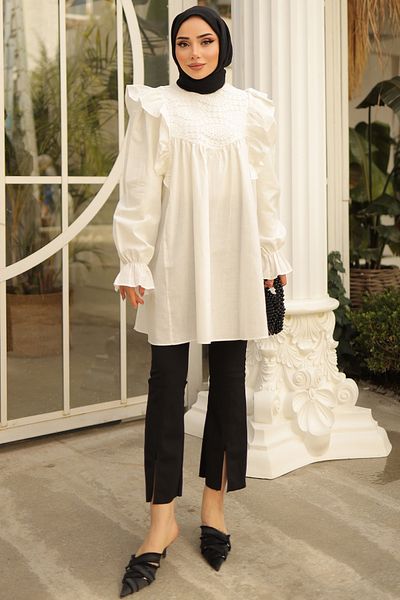 benguen 2044 Lace Front Shirt Ecru