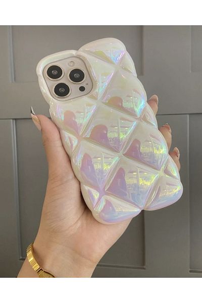 KILIF HOUSE حافظة Lux Hologram Diamond Slice Puff المتوافقة مع هاتف Iphone 12 / 12 Pro