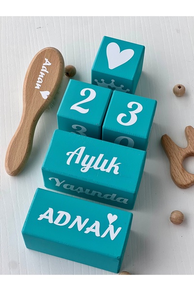mogokids MAVİ ANNE BEBEK ANI KÜPÜ İSİMLİ KÜP İSİMLİ BEBEK SAÇ FIRÇASI