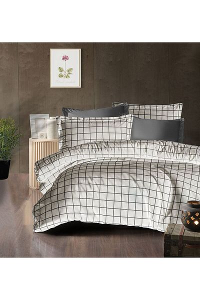 Akkoyunlu home Set cuvertură dublă pătrată albă (cearsaf, cearșaf, pernă) pentru 2 persoane