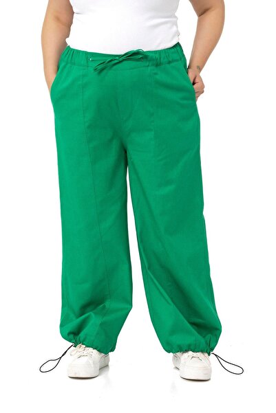 DISENTIS MODEST Pantaloni verzi din gabardină cu picior largi de mărime plus ...