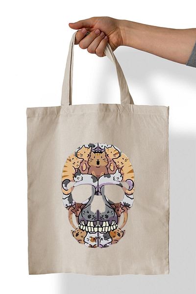 remonz Dry Head Cat Printed 100% Bumbac Geantă Pânză 35x38 cm