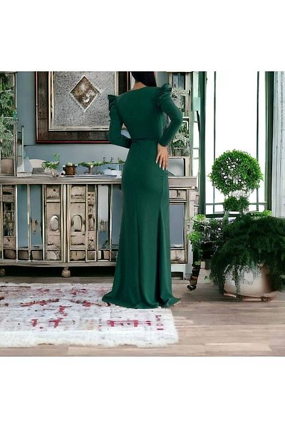 ModaLy Moda ROCHIE DE SĂRĂRI DETALIE LANT DE PLASTIC DE ȚESĂTURĂ CREP DE CULOARE VERDE GL-722 582260