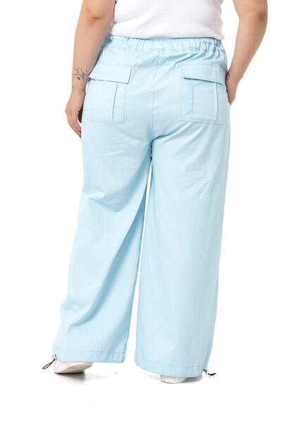 DISENTIS MODEST Plus Size Wide Leg Tie Detailed Gabardine Baby Blue Trousers