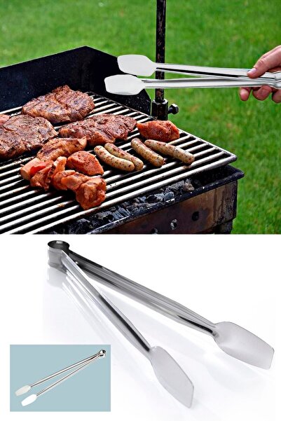 ZUZU MADE 26 Cm Paslanmaz Çelik Izgara Maşası Kızartma ve Servis Maşası Barbekü Maşası Mangal Maşası