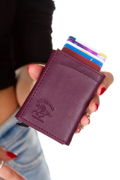 Leyl Unisex Purple Faux Leather Automatic Slide Card Holder Wallet