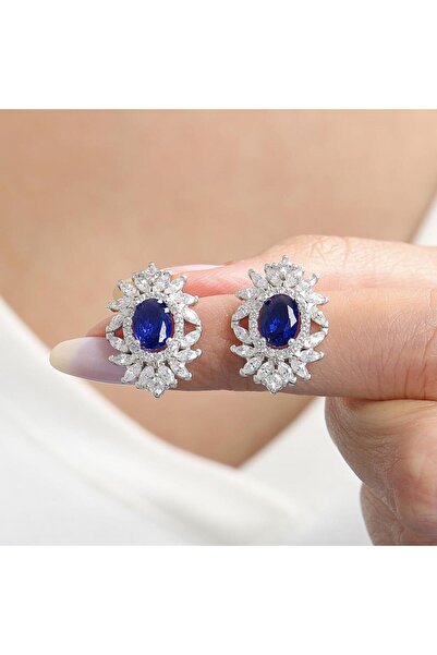 Effective Diamond Venedik Dansı Sentetik Safir Taşlı Gümüş Küpe