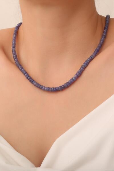 Dünya Doğal Taş Tanzanit Taşı Kolye (925 Ayar Gümüş Aparatlı)