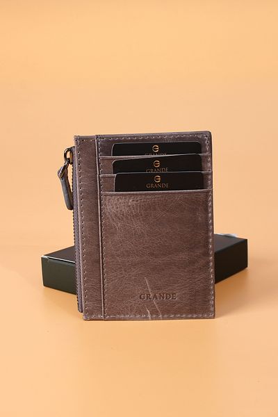 Grande 853 Unisex γνήσιο δέρμα λεπτή θήκη για κάρτες CRAZY GREY