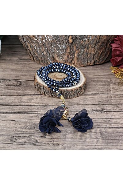 İkranur Güllü Kristal Tesbih 6 Mm Lacivert