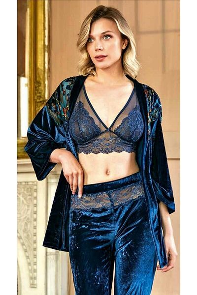 Anıl 5699 Set braletă din catifea + halat din 3 piese