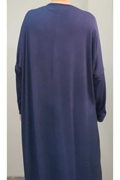 Mertcan Butik Μπλε ναυτικό μανίκι casual χτενισμένο βισκόζη φόρεμα hijab