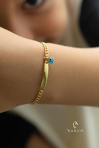 BY BARUN SİLVER Çocuk & Bebek Bilekliği Nazar Boncuklu Göz 925 Ayar Gümüş Künye