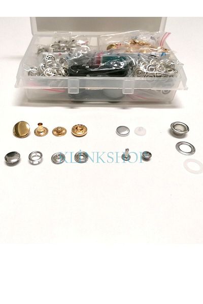 Klinkshop Hobby Set with Hammer Application Apparatus - Eyelet, Snap, Rivet, Button Capsule - 125 Pieces of Materials and Apparatuses