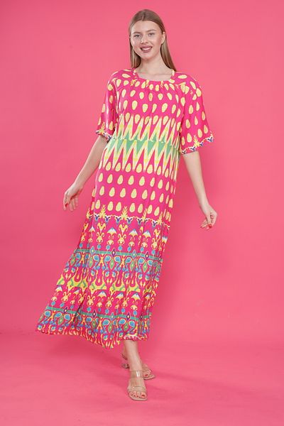 mervemoda Γυναικείο υφαντό κοντομάνικο φόρεμα