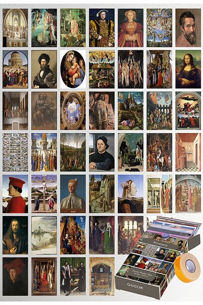 Genel Markalar Rönesans Dönemi Resimler 45 Adet Poster Seti, Özel Tasarım Kutulu, Oda Dekoru