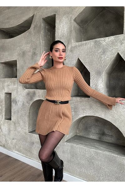 GDS BUTİK Мини рокля с цепка и оребрена плетка