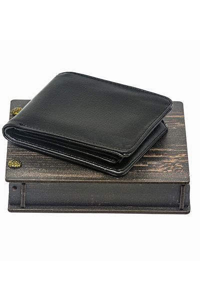 Yaprak Hediyelik Leather Men's Wallet with Wooden Box