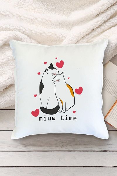 Yaprak Hediyelik Miuw Time Cat Designed Pillow