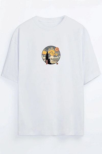 Yaprak Hediyelik Pictură de noapte înstelată unisex - tricou alb