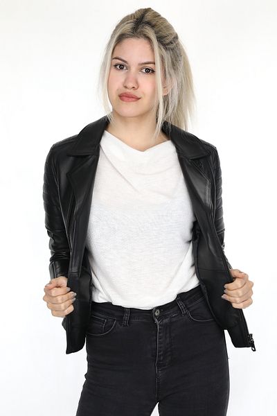 EGE DERİ GENUINE LEATHER BLACK WOMEN COAT WITH DOUBLE ZIPPER